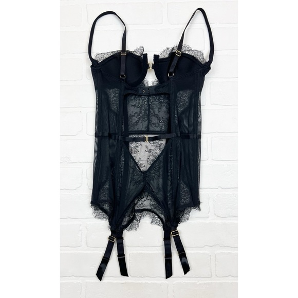Victorias Secret Black Lacy Rhinestone Embellished Bustier Lingerie Size 34A - Picture 3 of 6
